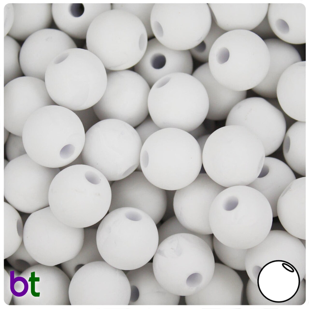 BeadTin White Matte 14mm Round Large Hole Plastic Craft Beads (36pcs)